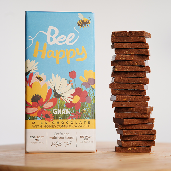 Bee Happy Honeycomb & Caramel Milk Chocolate Bar | 80g