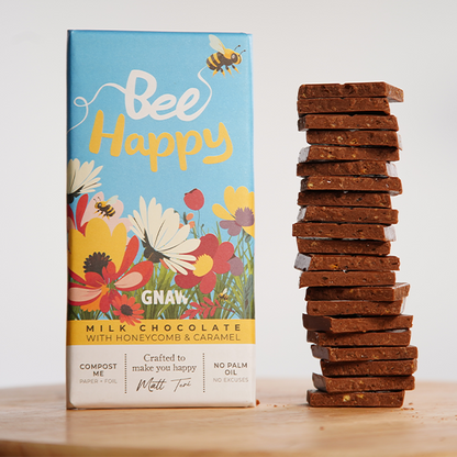 Bee Happy Honeycomb & Caramel Milk Chocolate Bar | 80g