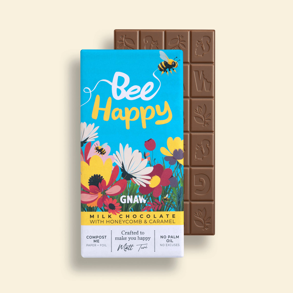 Bee Happy Honeycomb & Caramel Milk Chocolate Bar | 80g