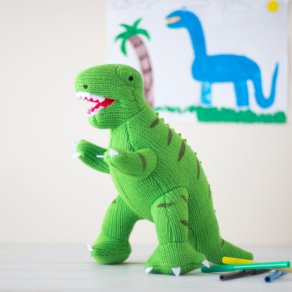 T REX KNITTED DINOSAUR SOFT TOY GREEN